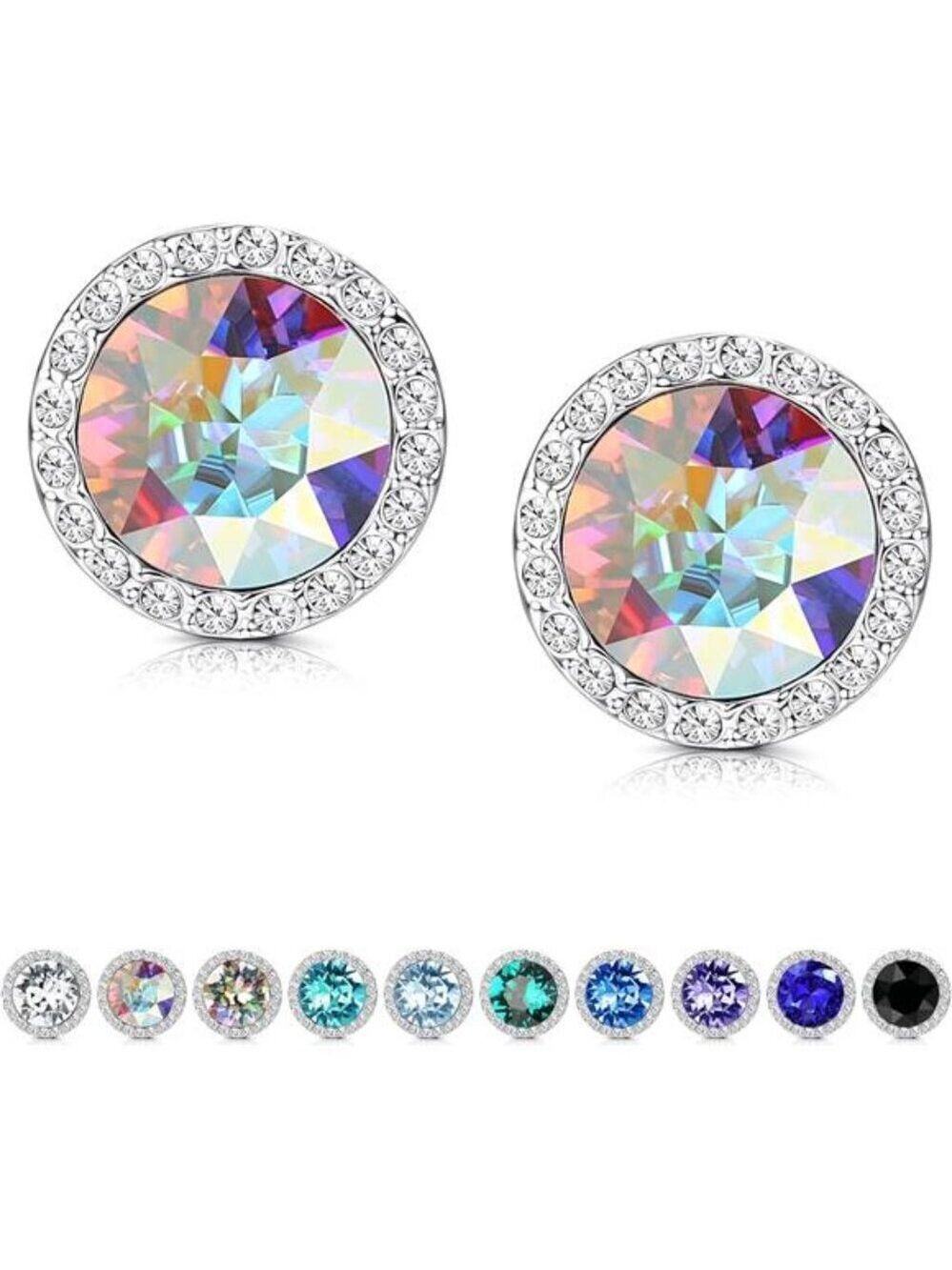 Sterling Silver Crystal Stud Earrings Round Rhinestone Halo Bridal Jewelry